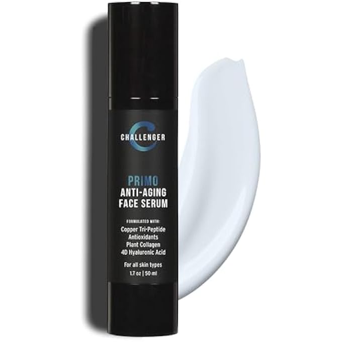 Challenger MEN'S PRIMO - MEN'S ANTI AGING FACE SERUM - PREMIUM COPPER TRI-PEPTIDE FORMULA W/ 4D HYALURONIC ACID REDUCES PREMATURE AGE SPOTS, DEEP WRINKLES, PROMOTES SKIN ELASTICITY - FRAGRANCE FREE - Image 1
